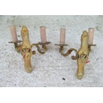 Pretty pair of small petite vintage French bronze brass mix 2 arm wall lights sconces for restoration refurb