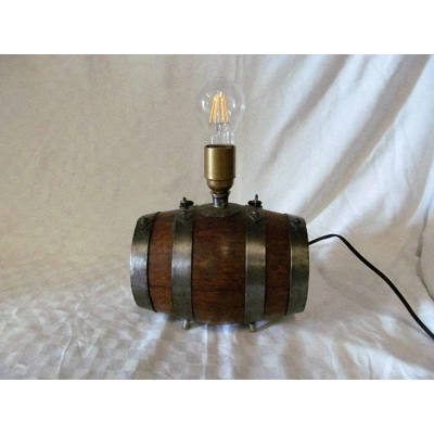 French vintage oak barrel lamp