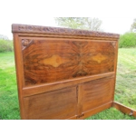Antique French art deco arts and crafts double bed frame,sunburst design with floral carvings to the head and footboard