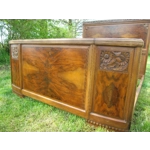 Antique French art deco arts and crafts double bed frame,sunburst design with floral carvings to the head and footboard