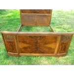 Antique French art deco arts and crafts double bed frame,sunburst design with floral carvings to the head and footboard