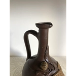Vintage French stoneware Calvados jug with a carved stopper depicting a male face, France vintage storage bottle