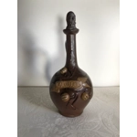 Vintage French stoneware Calvados jug with a carved stopper depicting a male face, France vintage storage bottle