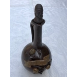 Vintage French stoneware Calvados jug with a carved stopper depicting a male face, France vintage storage bottle