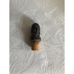 Vintage French stoneware Calvados jug with a carved stopper depicting a male face, France vintage storage bottle