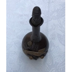 Vintage French stoneware Calvados jug with a carved stopper depicting a male face, France vintage storage bottle