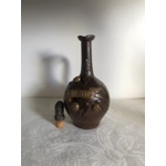 Vintage French stoneware Calvados jug with a carved stopper depicting a male face, France vintage storage bottle