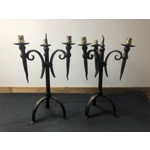 Stylish Tudor medieval style iron and steel 3 branch candle holder solid and very well made