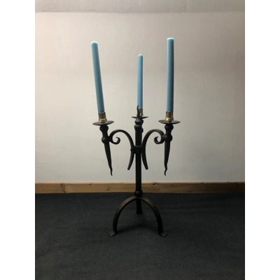 Stylish Tudor medieval style iron and steel 3 branch candle holder solid and very well made
