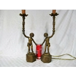 Antique Cherub Brass and Bronze rare table lamps large size