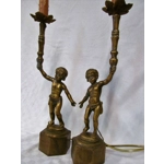 Antique Cherub Brass and Bronze rare table lamps large size
