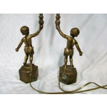 Antique Cherub Brass and Bronze rare table lamps large size