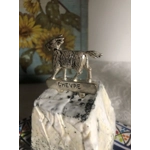 SIX vintage zoomorphic CHEESE LABELS made of silver-colored metal, in the original box, Silea, Franc