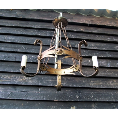 Spanish iron Gothic Renaissance chandelier Gold Gilt Candelabra 3 arm branch Arm in the form of a royal crown for easy restoration rewire