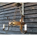 Spanish iron Gothic Renaissance chandelier Gold Gilt Candelabra 3 arm branch Arm in the form of a royal crown for easy restoration rewire