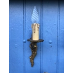 A trio of fine old French wall sconces lamps in a mix of brass/cast bronze in a rococo style: one two-lamp and two single-lamp wall sconces