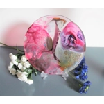 A lovely unique unusual handmade fused glass plate with stunning random colours, wall decor, window table ware interior or exterior