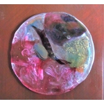 A lovely unique unusual handmade fused glass plate with stunning random colours, wall decor, window table ware interior or exterior