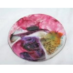A lovely unique unusual handmade fused glass plate with stunning random colours, wall decor, window table ware interior or exterior