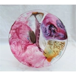 A lovely unique unusual handmade fused glass plate with stunning random colours, wall decor, window table ware interior or exterior