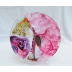 A lovely unique unusual handmade fused glass plate with stunning random colours, wall decor, window table ware interior or exterior