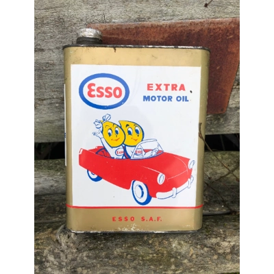 Motor Oil Tin Can "ESSO Extra Motor Oil 2 L, Empty publicity man cave retro vintage garage