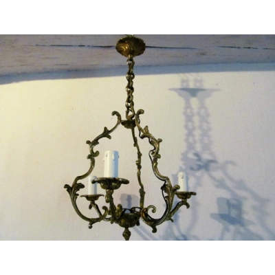 French Antique bronze 3 branch birdcage chandelier patinated,in excellent working condition solid heavy and Authentic