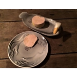 Delicious vintage French faience set for foie gras with 6 plates and 1 dish