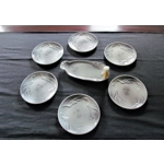 Delicious vintage French faience set for foie gras with 6 plates and 1 dish