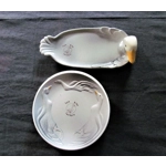 Delicious vintage French faience set for foie gras with 6 plates and 1 dish