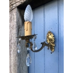 Pair of French romantic vintage wall lights single arm with crystals, wall sconces