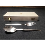 Vintage silver plated fork and soup spoon set by Christofle ORFÈVRE, design by Tapio Wirkkala, Duo m