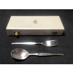 Vintage silver plated fork and soup spoon set by Christofle ORFÈVRE, design by Tapio Wirkkala, Duo m