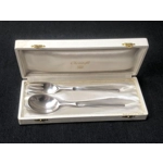 Vintage silver plated fork and soup spoon set by Christofle ORFÈVRE, design by Tapio Wirkkala, Duo m