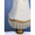 For restoration Pair of vintage victorian French table lamps with gilded metal bronze base with cream lampshade and stamped S&V base