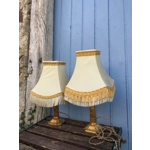 For restoration Pair of vintage victorian French table lamps with gilded metal bronze base with cream lampshade and stamped S&V base