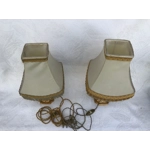 For restoration Pair of vintage victorian French table lamps with gilded metal bronze base with cream lampshade and stamped S&V base