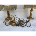 For restoration Pair of vintage victorian French table lamps with gilded metal bronze base with cream lampshade and stamped S&V base