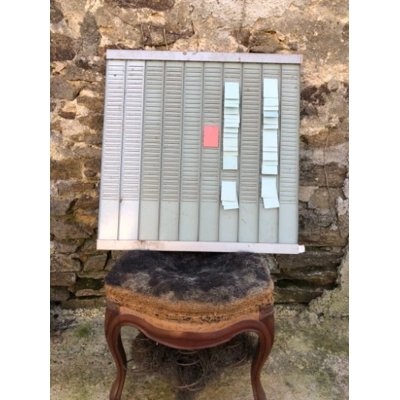 Industrial vintage 70s French Valrex memo board day planner wall mounted organiser in metal with light patina and rust retro kitchen garage