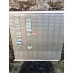 Industrial vintage 70s French Valrex memo board day planner wall mounted organiser in metal with light patina and rust retro kitchen garage