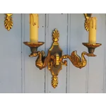 Vintage Bronze Swan Wall Lights Lucien Gau – Set of 3 Double Sconces