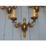 Vintage Bronze Swan Wall Lights Lucien Gau – Set of 3 Double Sconces