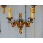Vintage Bronze Swan Wall Lights Lucien Gau – Set of 3 Double Sconces
