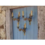 Vintage Bronze Swan Wall Lights Lucien Gau – Set of 3 Double Sconces