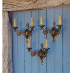 Vintage Bronze Swan Wall Lights Lucien Gau – Set of 3 Double Sconces