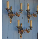 Vintage Bronze Swan Wall Lights Lucien Gau – Set of 3 Double Sconces
