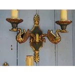 Vintage Bronze Swan Wall Lights Lucien Gau – Set of 3 Double Sconces