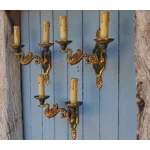 Vintage Bronze Swan Wall Lights Lucien Gau – Set of 3 Double Sconces