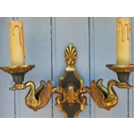 Vintage Bronze Swan Wall Lights Lucien Gau – Set of 3 Double Sconces