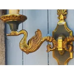 Vintage Bronze Swan Wall Lights Lucien Gau – Set of 3 Double Sconces